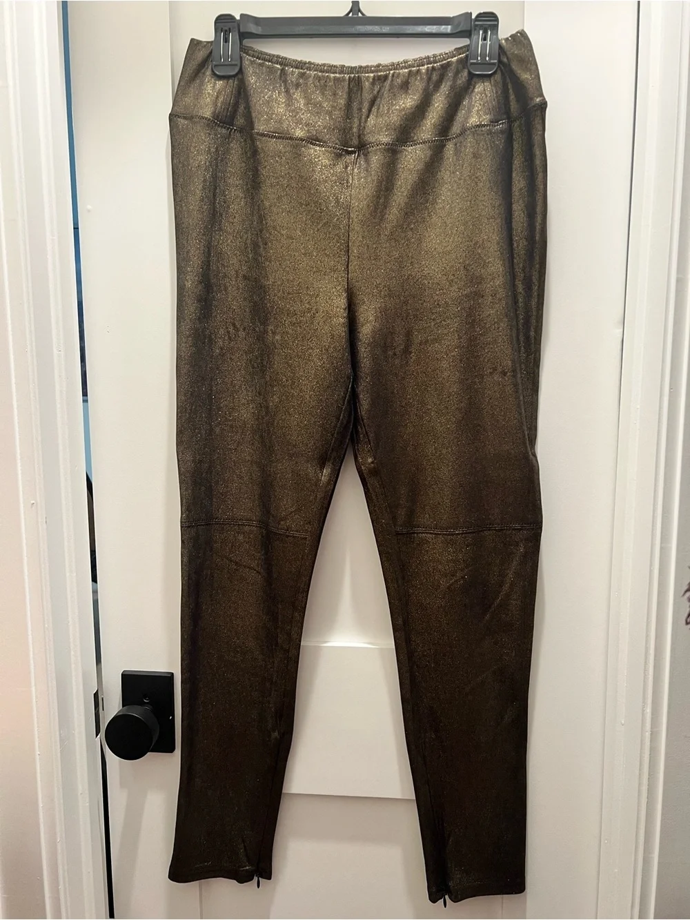 Highline brand Metallic Black Gold Leggings - Shimmery Pull-On Pants - Picture 1 of 4